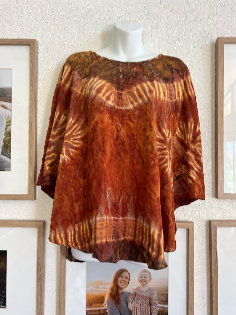 Women's Rust Batik Tie-Dye Boho Top